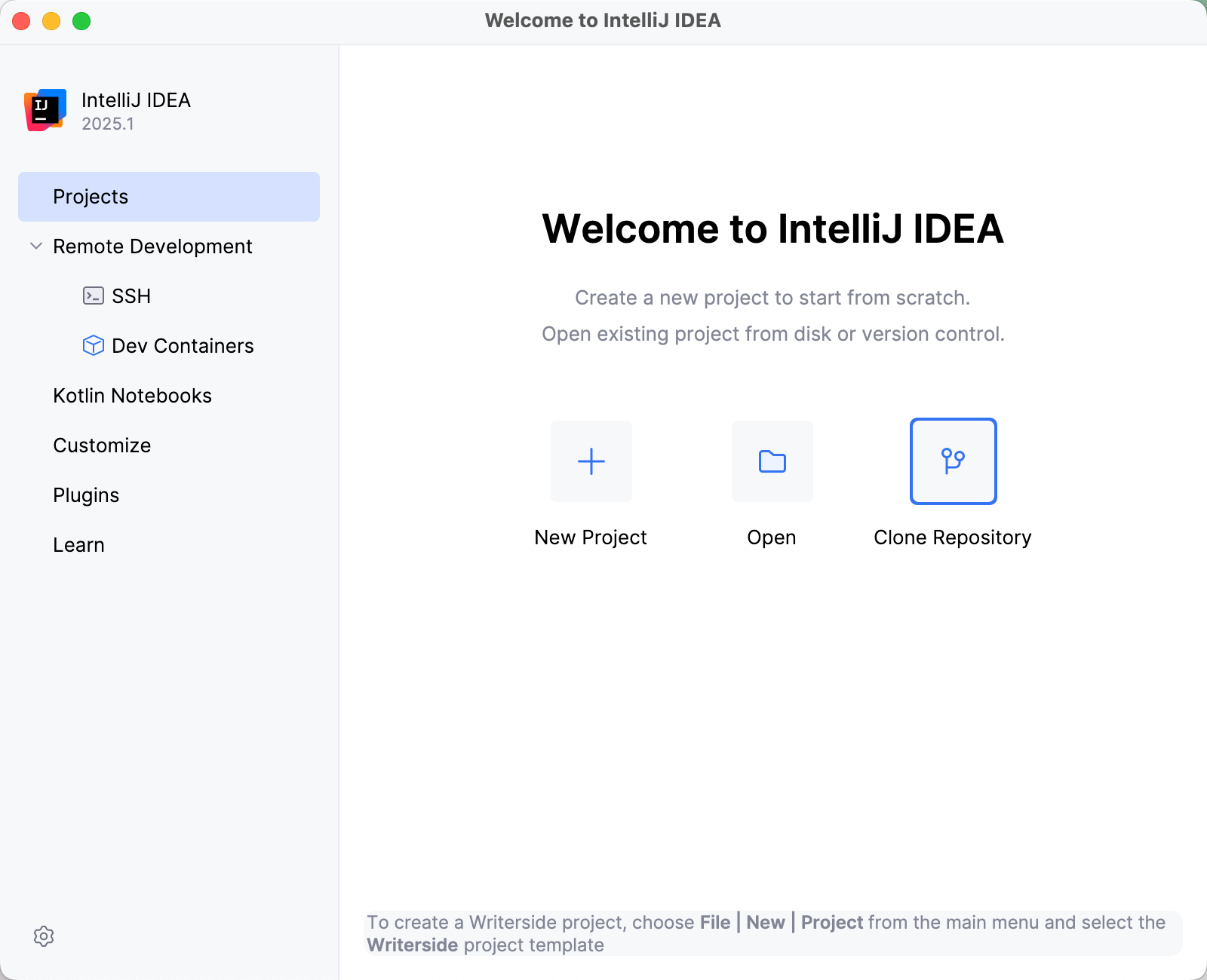 Welcome Screen / Clone Repository Welcome Screen / Clone Repository