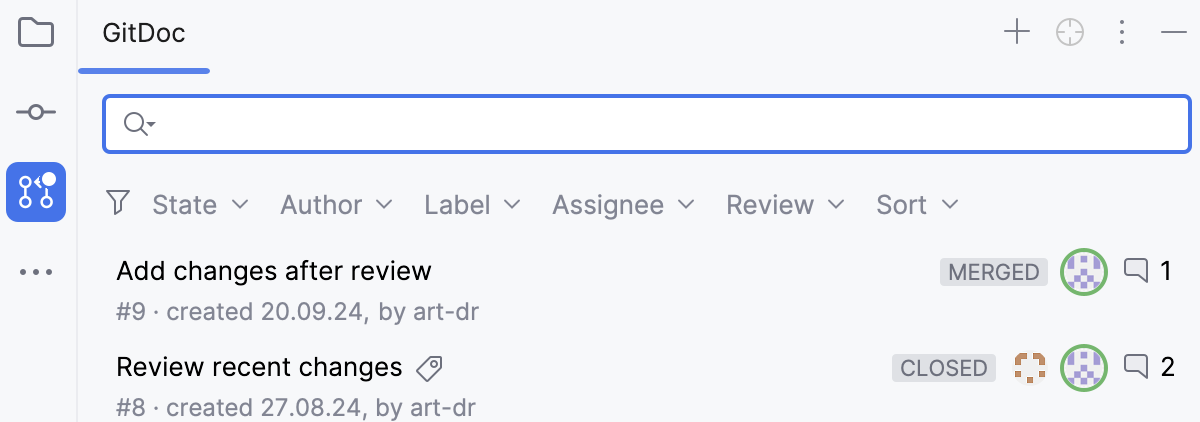 GitHub Pull Requests tool window