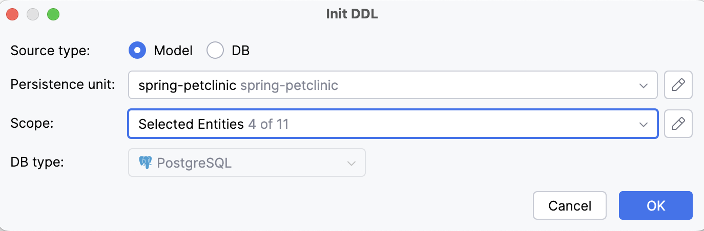 Generate DDL by Entity window Generate DDL by Entity window