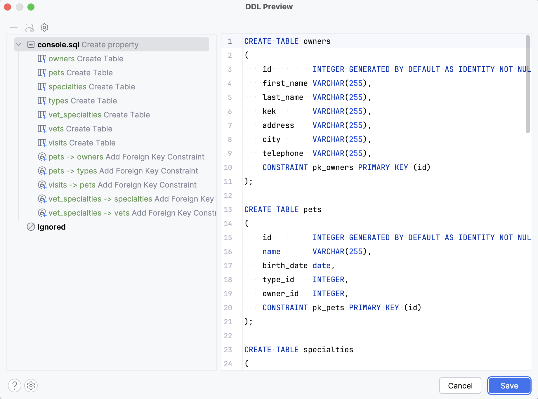 Preview DDL window Preview DDL window