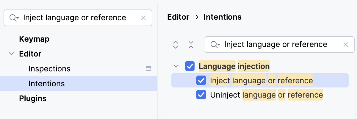 Inject language or reference checkbox