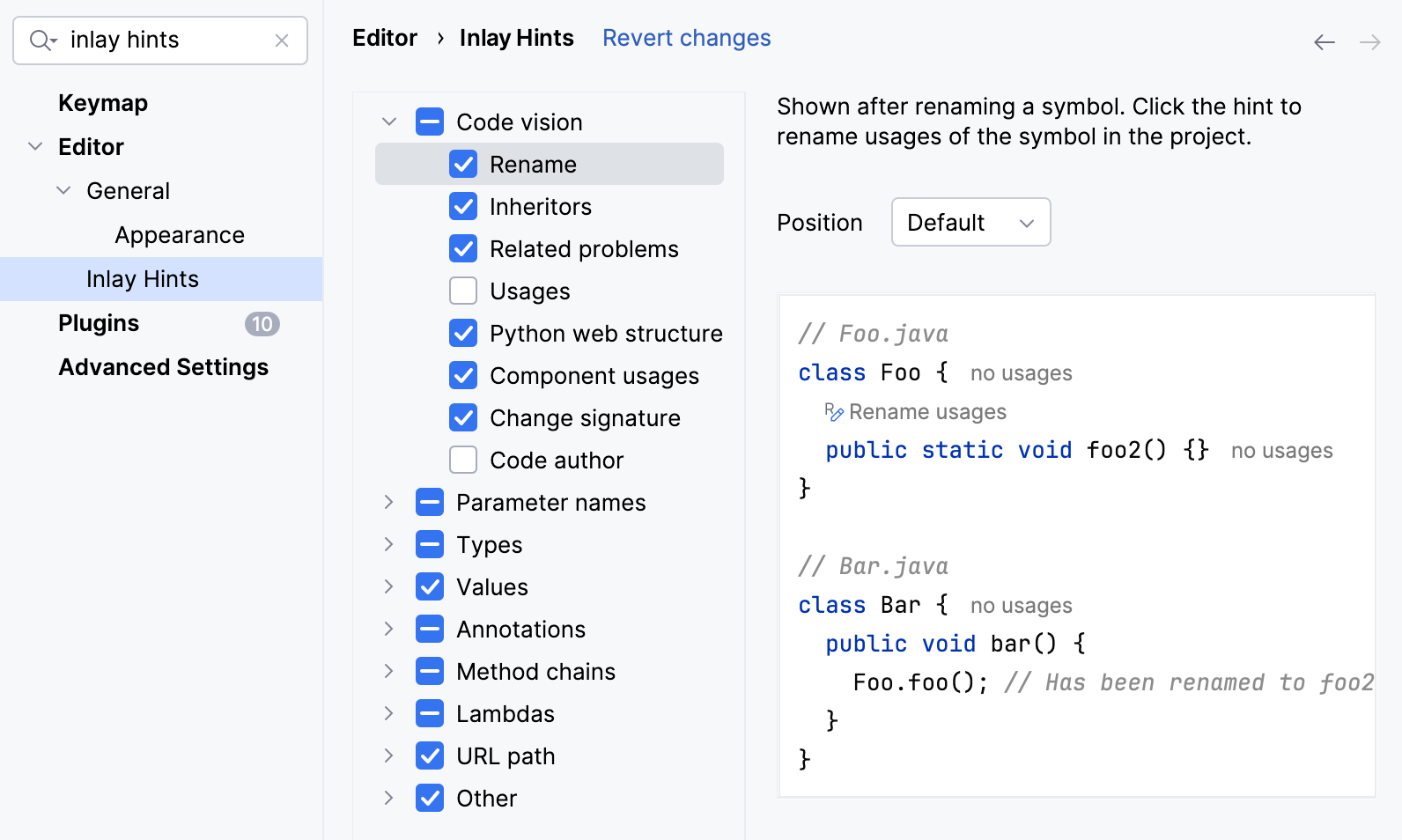 Settings | Inlay Hints Settings | Inlay Hints