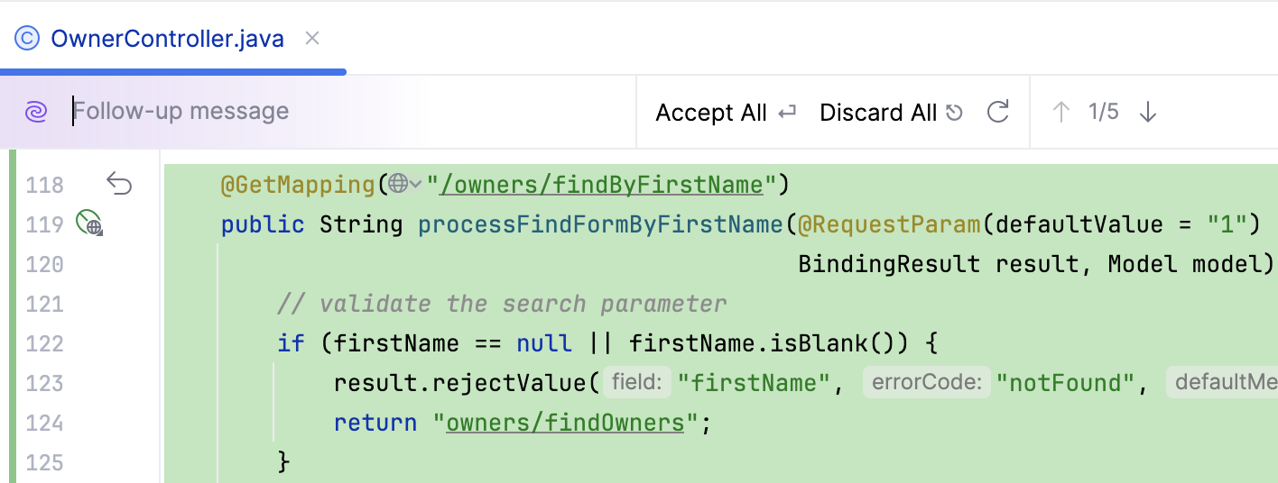 Generated code in the editor tab