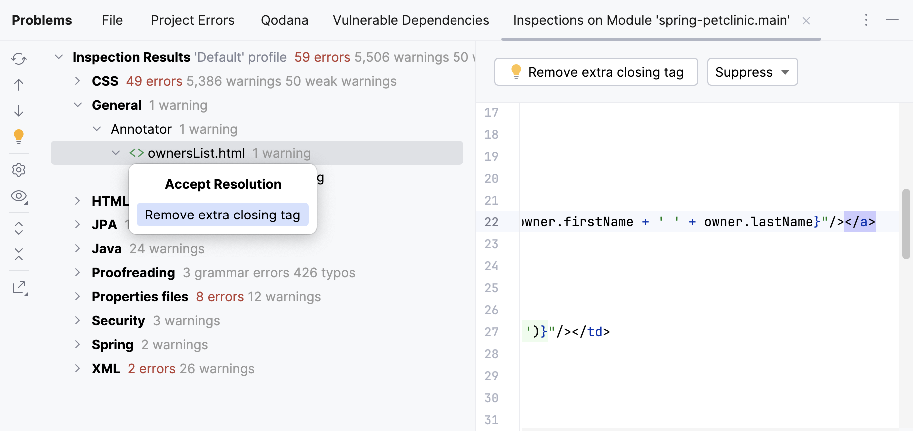 Problems tool window Problems tool window