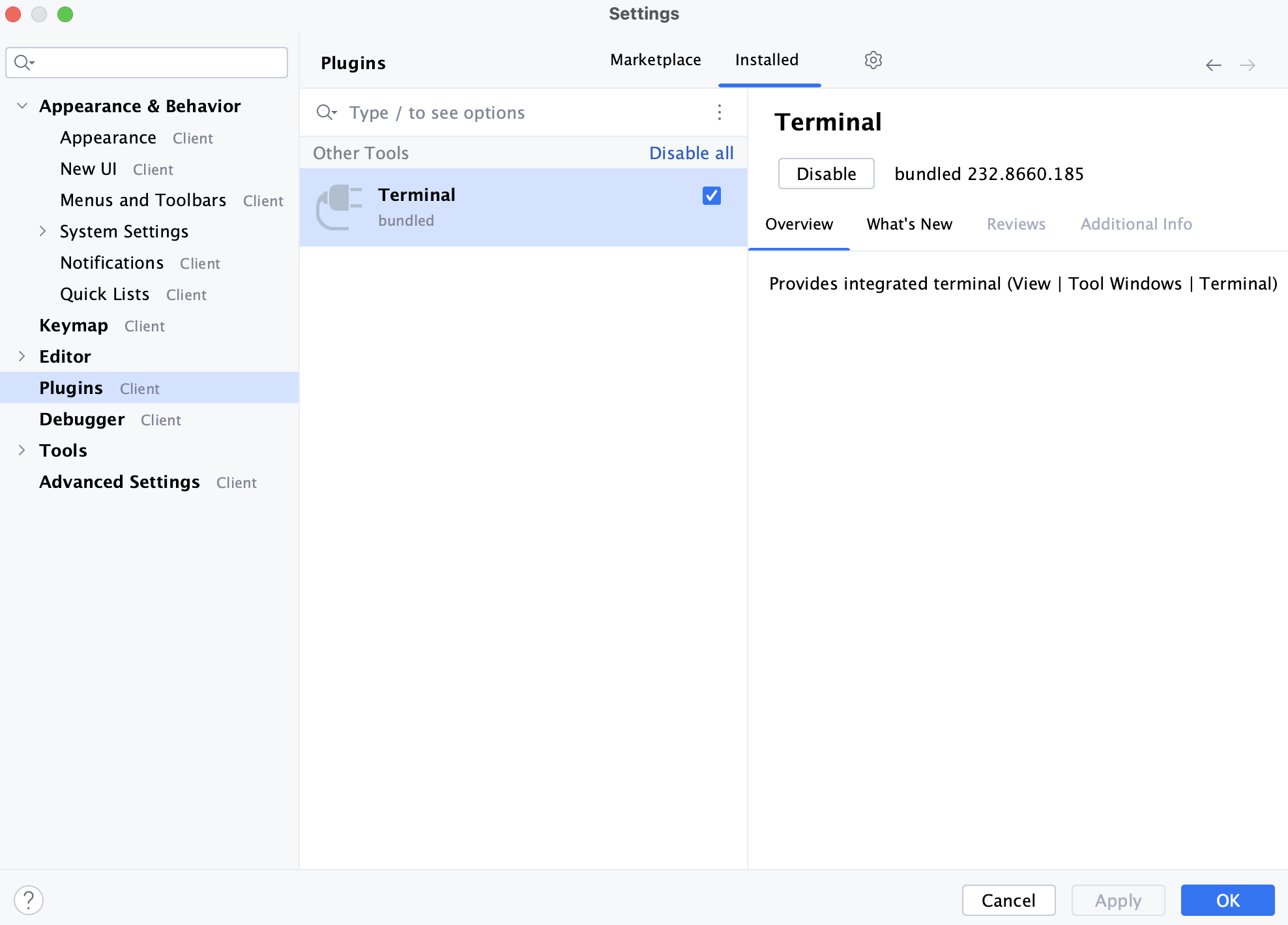 the Plugins settings the Plugins settings