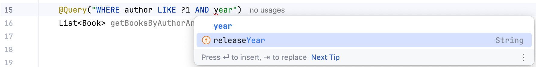 releaseYear field gets suggested while writing a JDQL query