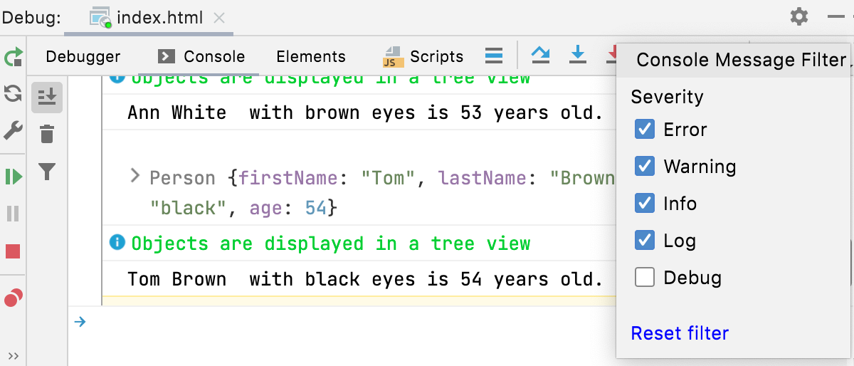 Node.js 交互调试控制台:按类型过滤消息 Node.js 交互调试控制台:按类型过滤消息
