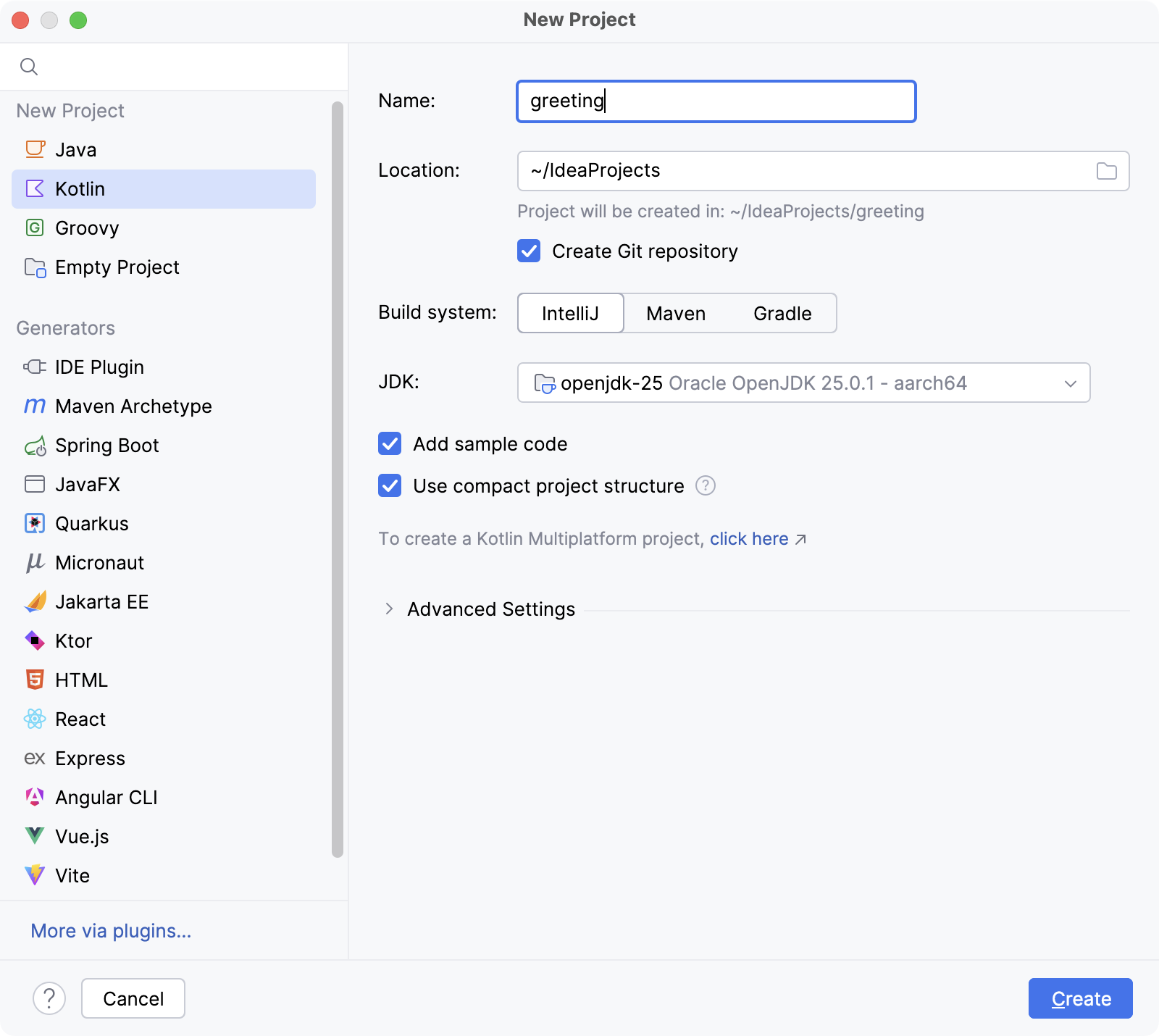 Creating a new project