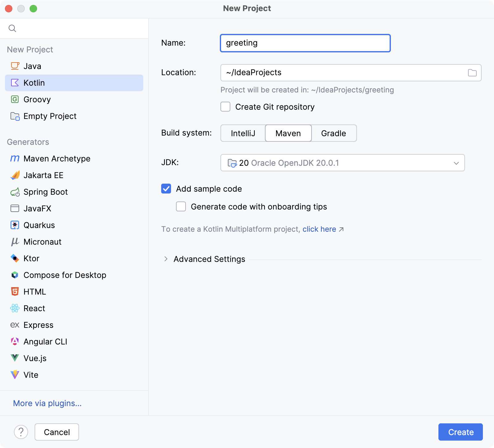 New Kotlin project with the Maven build system New Kotlin project with the Maven build system