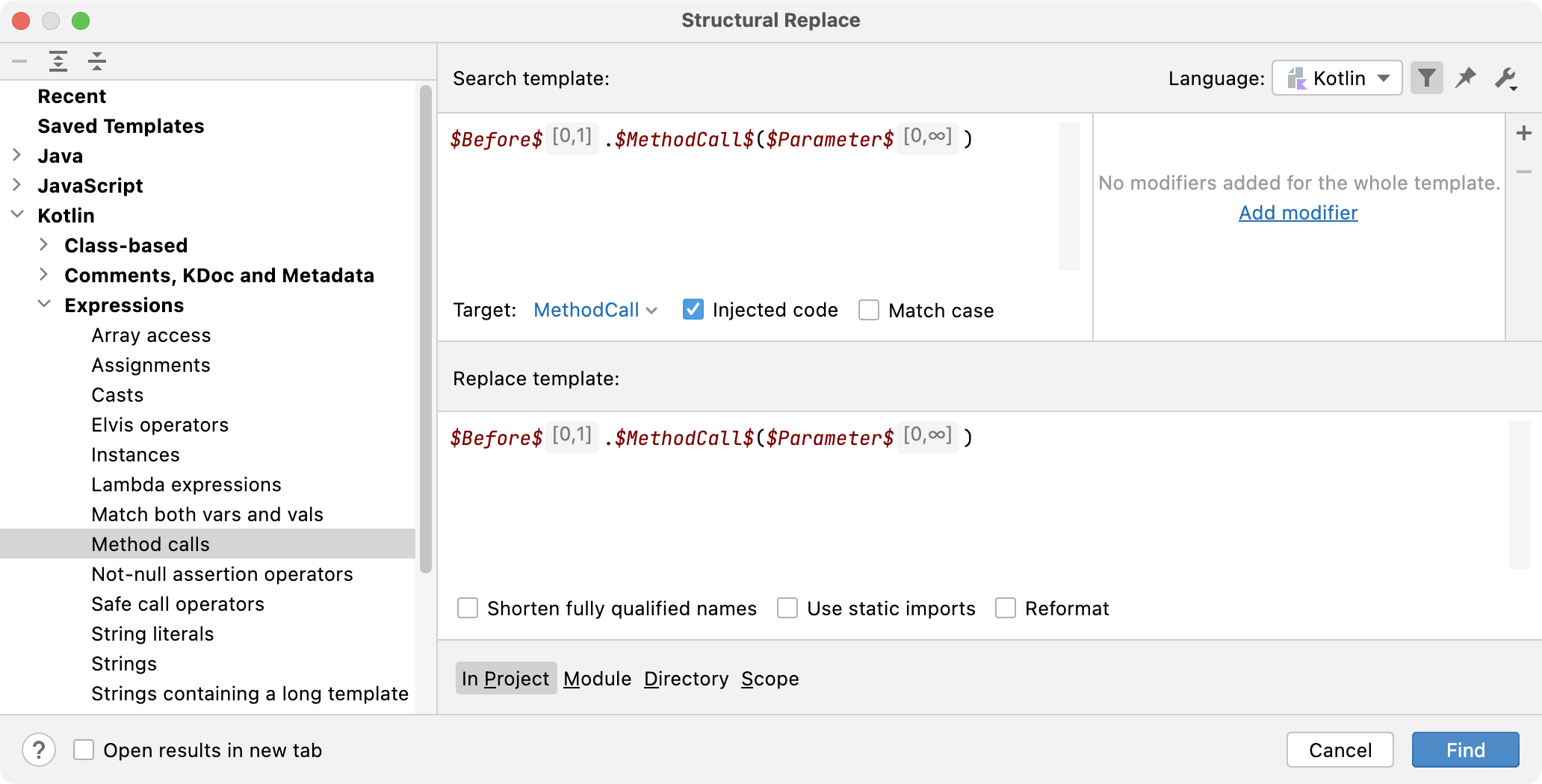 Kotlin method calls template Kotlin method calls template