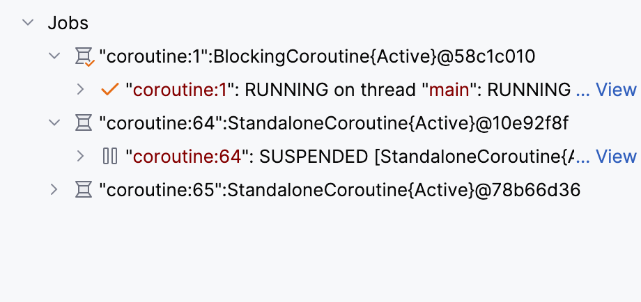 List of coroutines in the Coroutines tab List of coroutines in the Coroutines tab