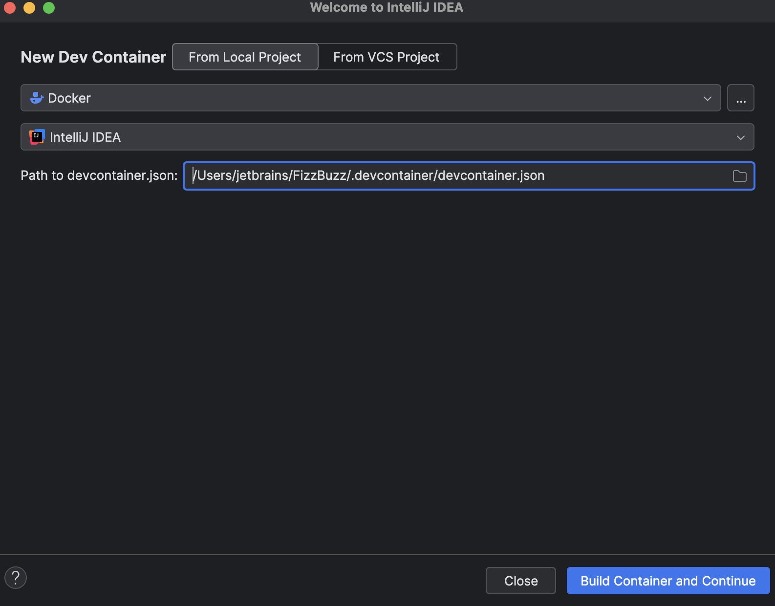 从 IDE 欢迎界面启动 Dev Container | IntelliJ IDEA 文档