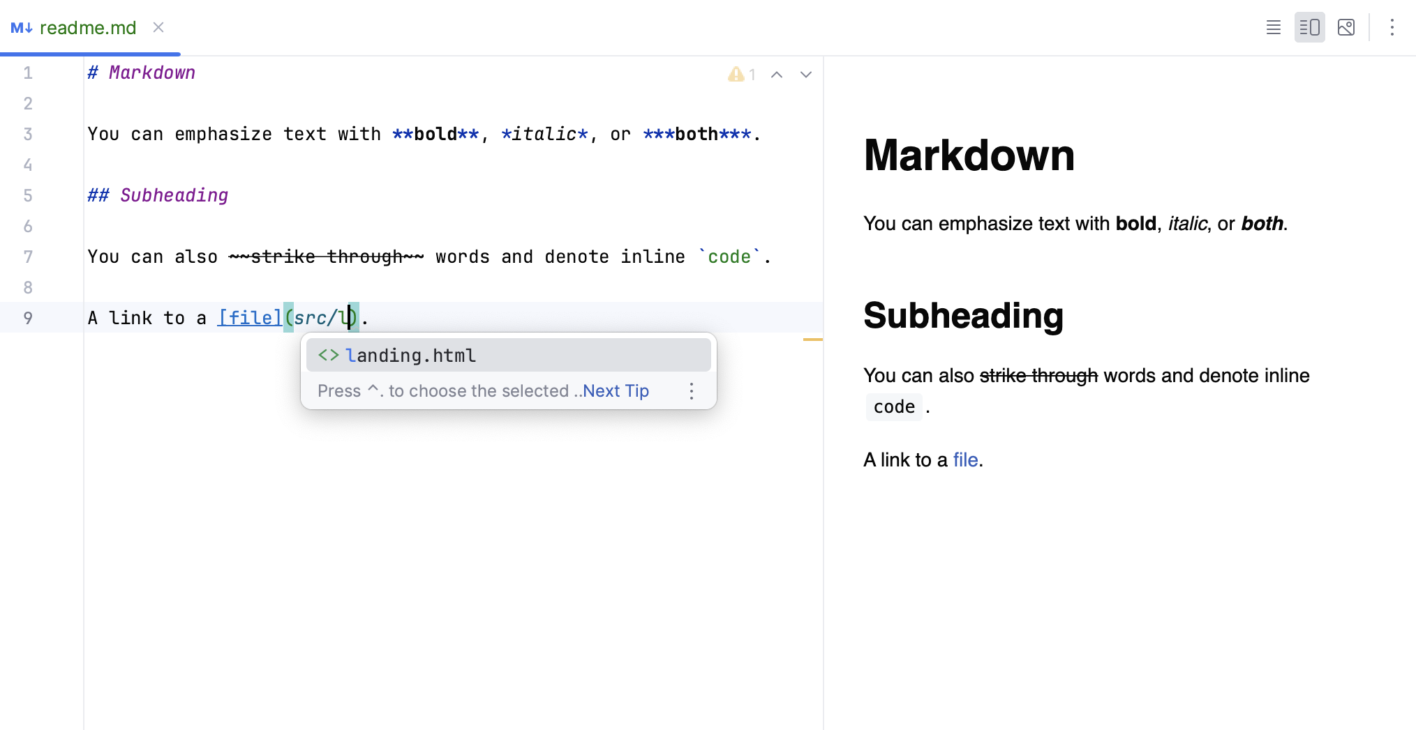 Markdown editor completion popup Markdown editor completion popup