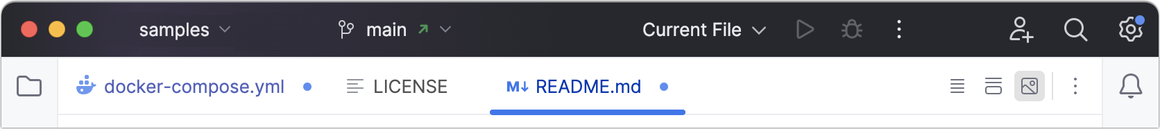 Modified file marked with asterisk Modified file marked with asterisk