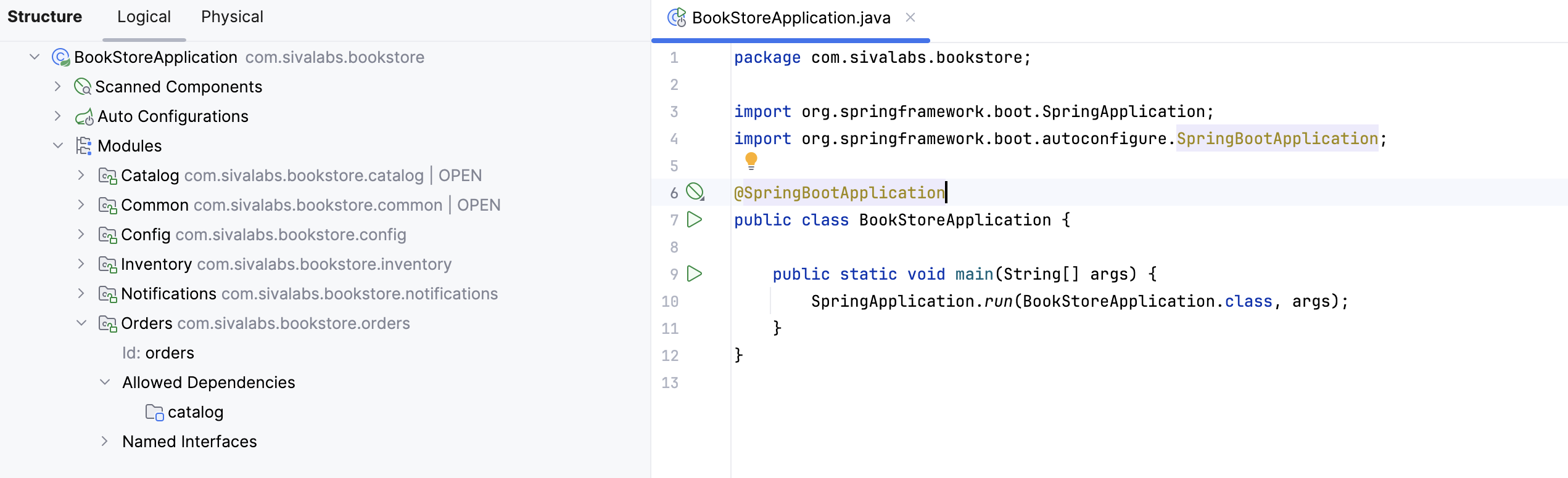 List of the application's modules in the Structure tool window List of the application's modules in the Structure tool window