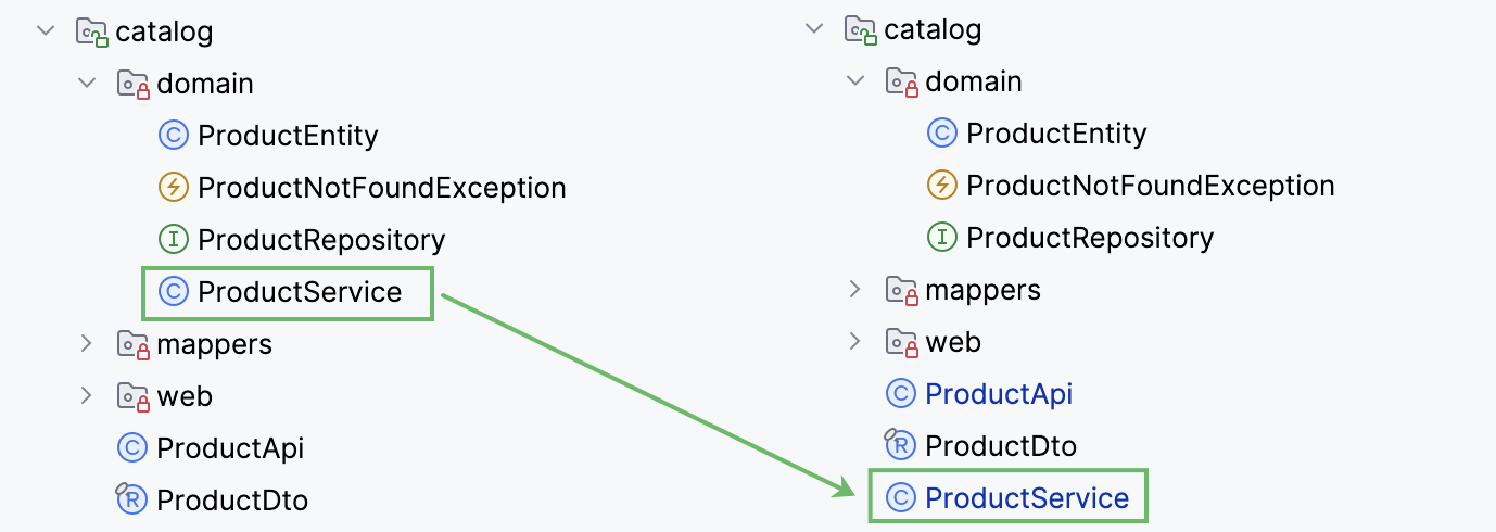 Move a Java class to the base package Move a Java class to the base package