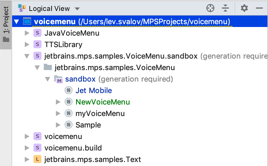 Project tree view Project tree view