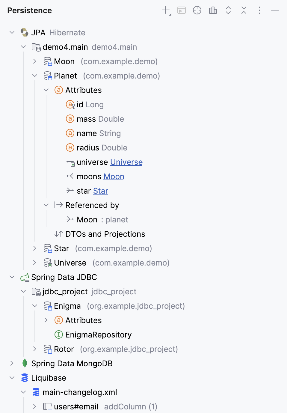 The Persistence tool window The Persistence tool window