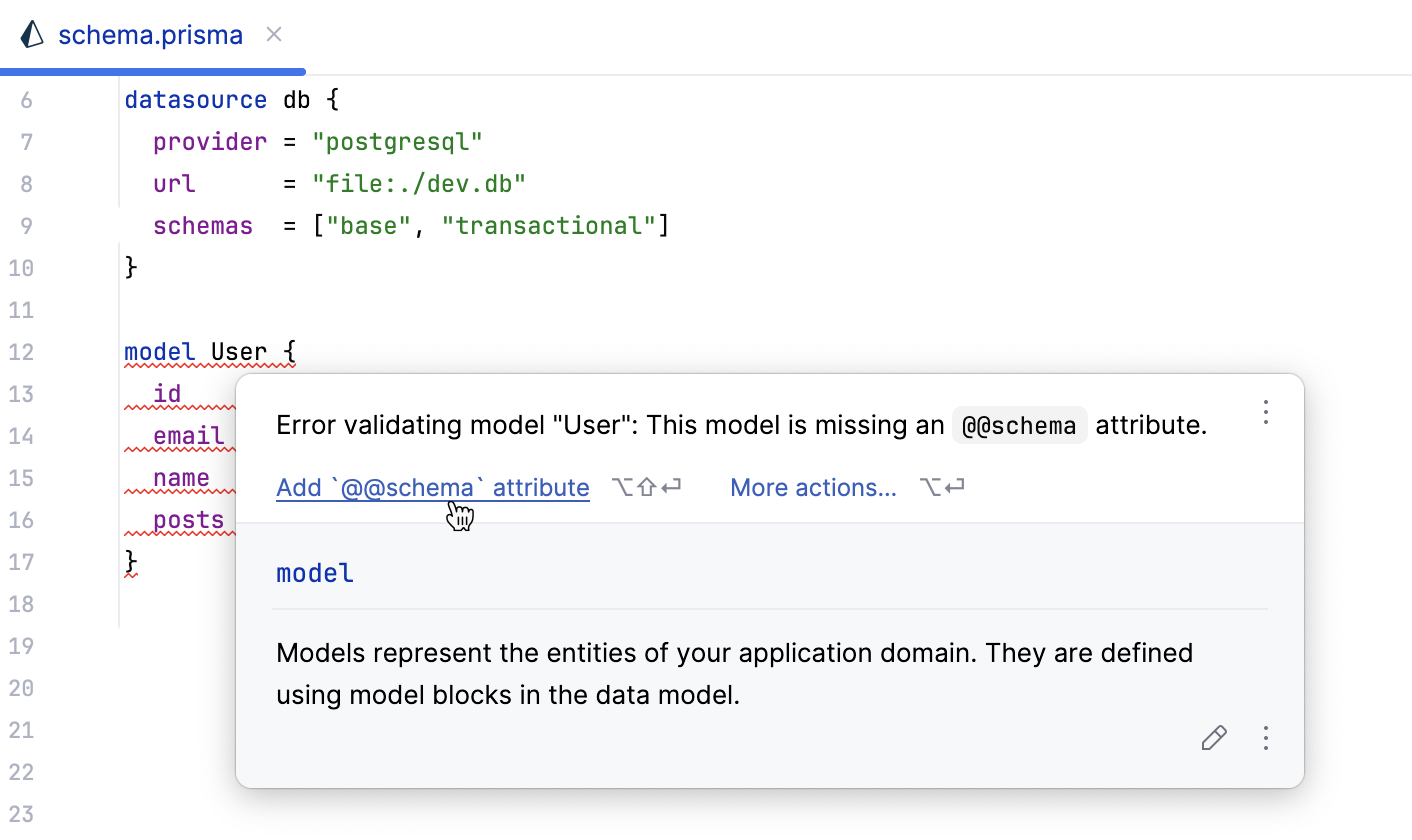 Missing @@schema attribute - inspection and quick-fix Missing @@schema attribute - inspection and quick-fix
