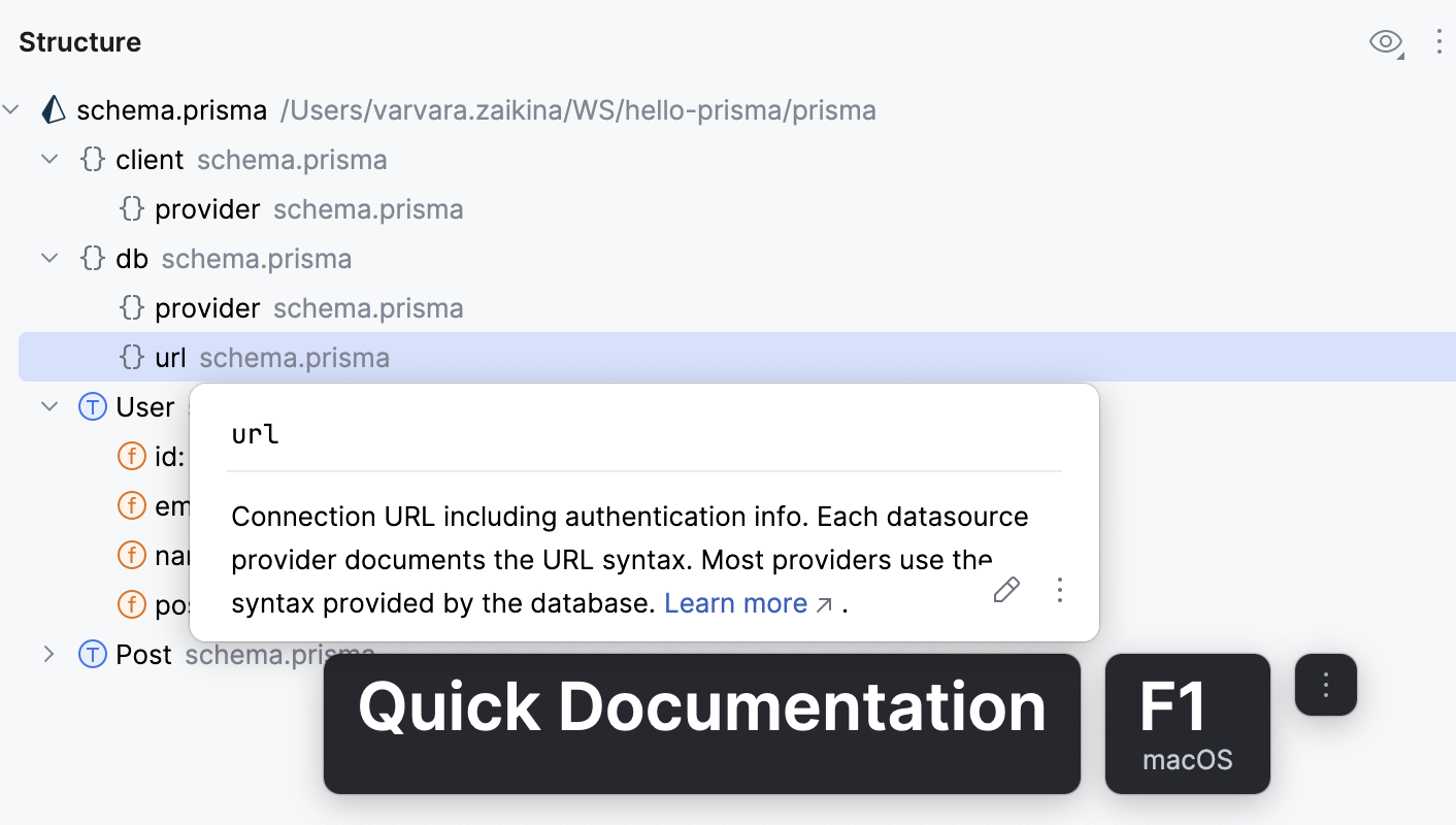 Quick Doc from the Structure tool window Quick Doc from the Structure tool window