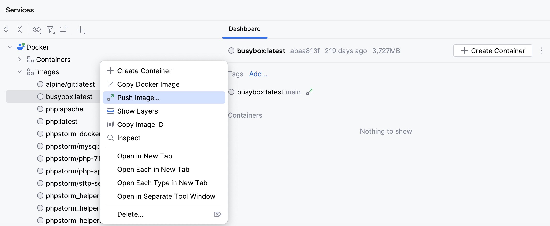 The Push Image context menu item The Push Image context menu item