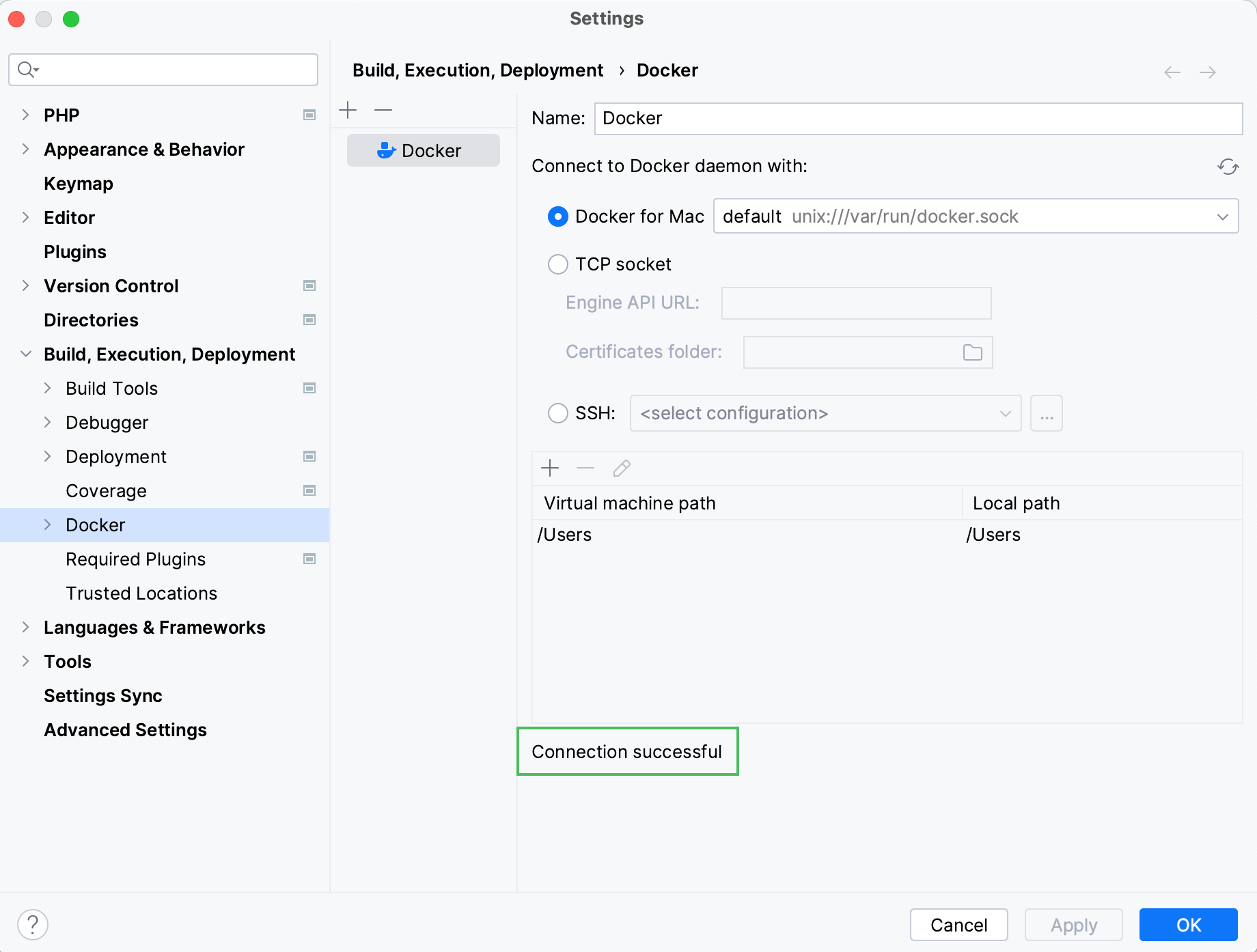 Docker connection settings Docker connection settings