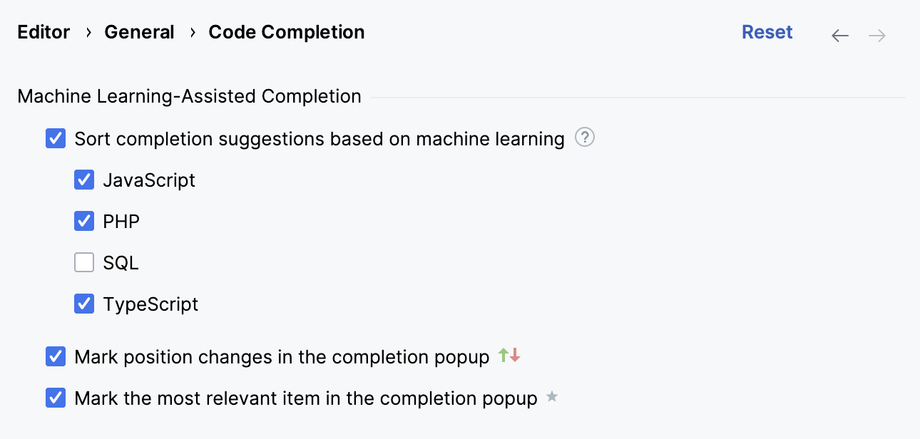 ML-assisted completion settings ML-assisted completion settings