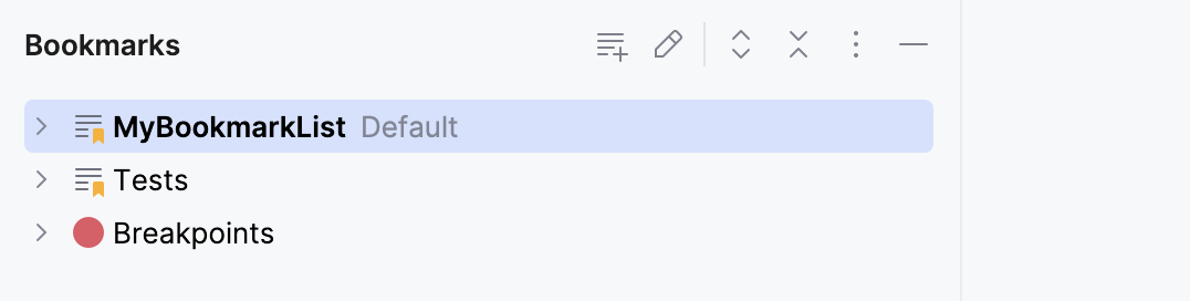 Default list in the Bookmarks tool window Default list in the Bookmarks tool window
