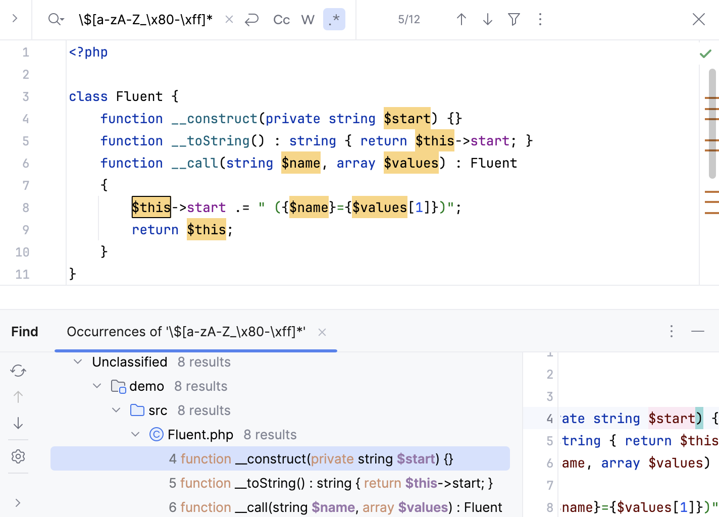 在 Find 工具窗口中找到的结果 在 Find 工具窗口中找到的结果