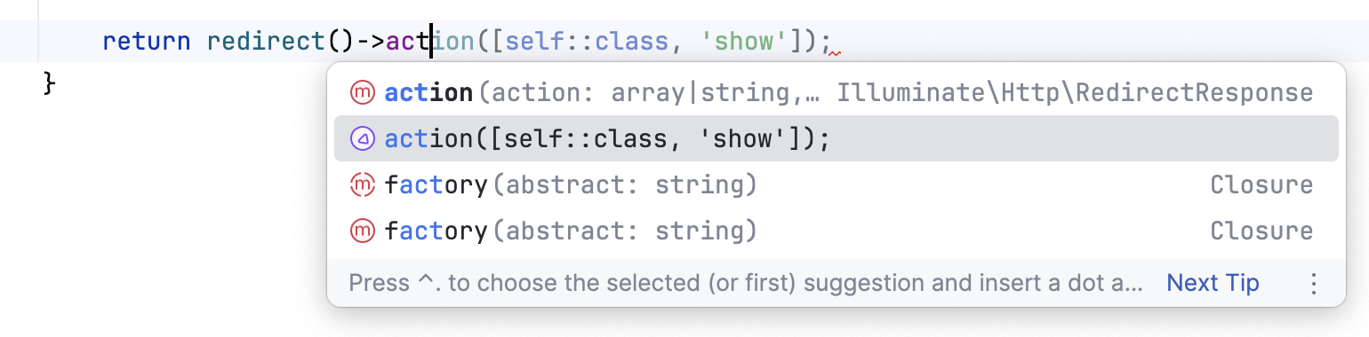 补全列表中的整行补全建议