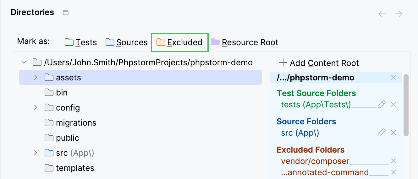 Mark directory as excluded Mark directory as excluded