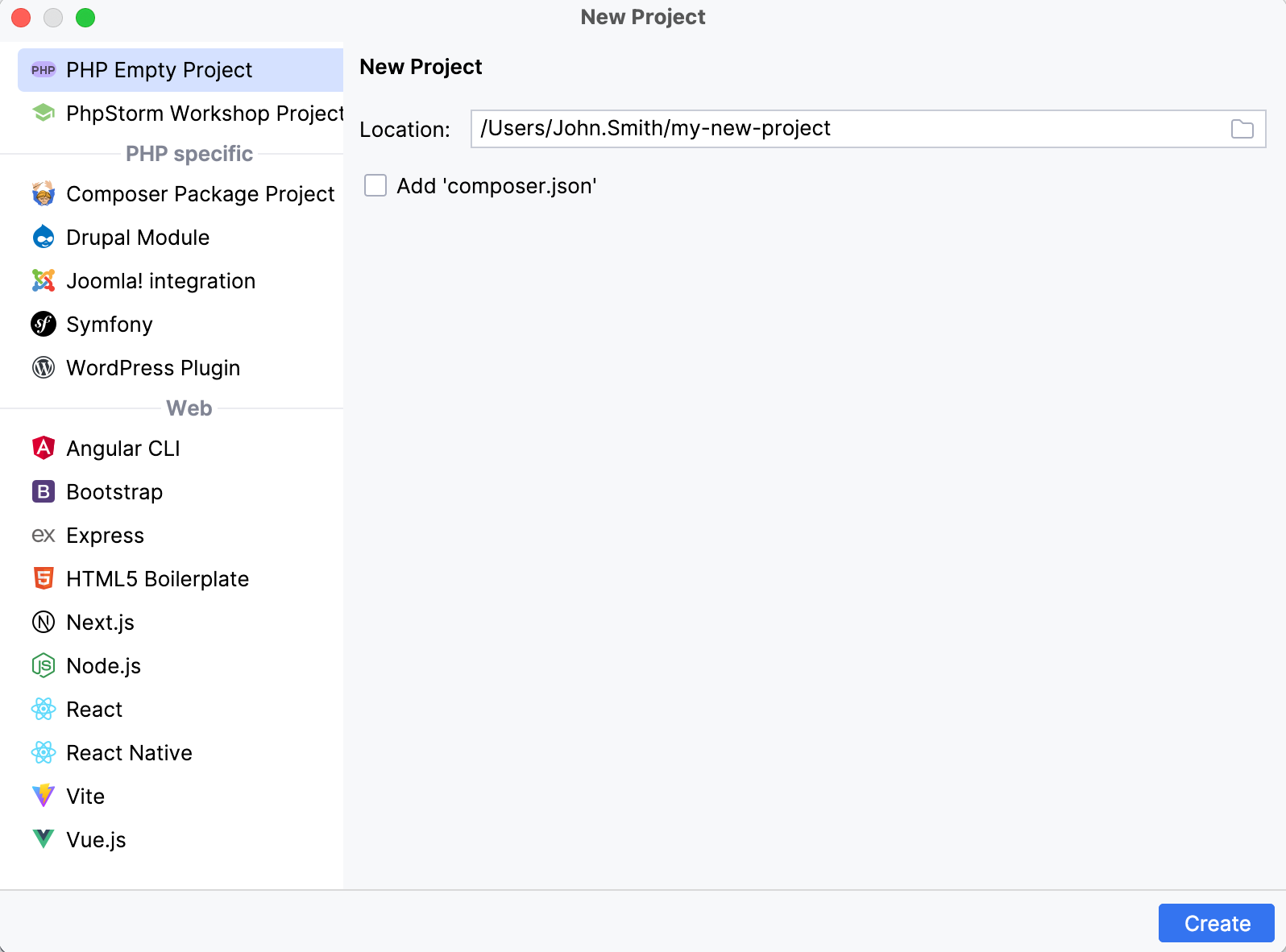 New project dialog New project dialog