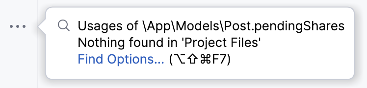 No usages found popup No usages found popup