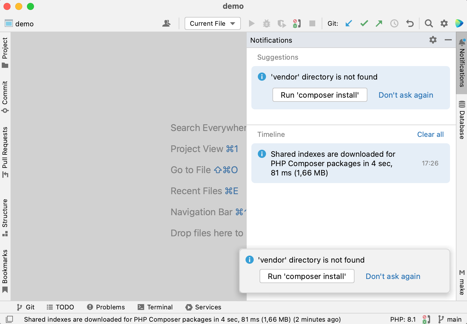 PhpStorm 中的通知 PhpStorm 中的通知