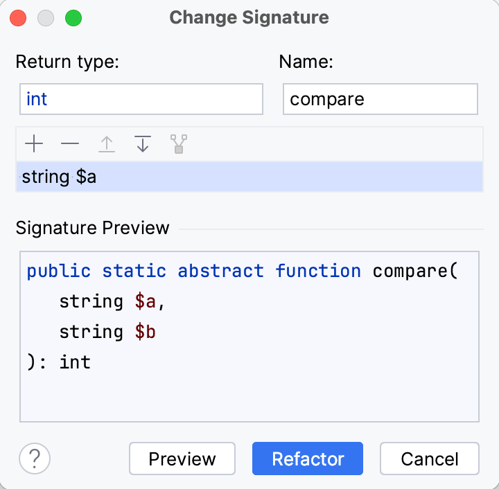 Refactoring dialog Refactoring dialog