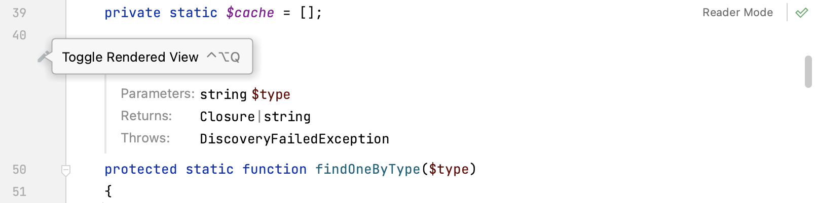 PhpStorm: Toggle rendered view for documentation comments PhpStorm: Toggle rendered view for documentation comments