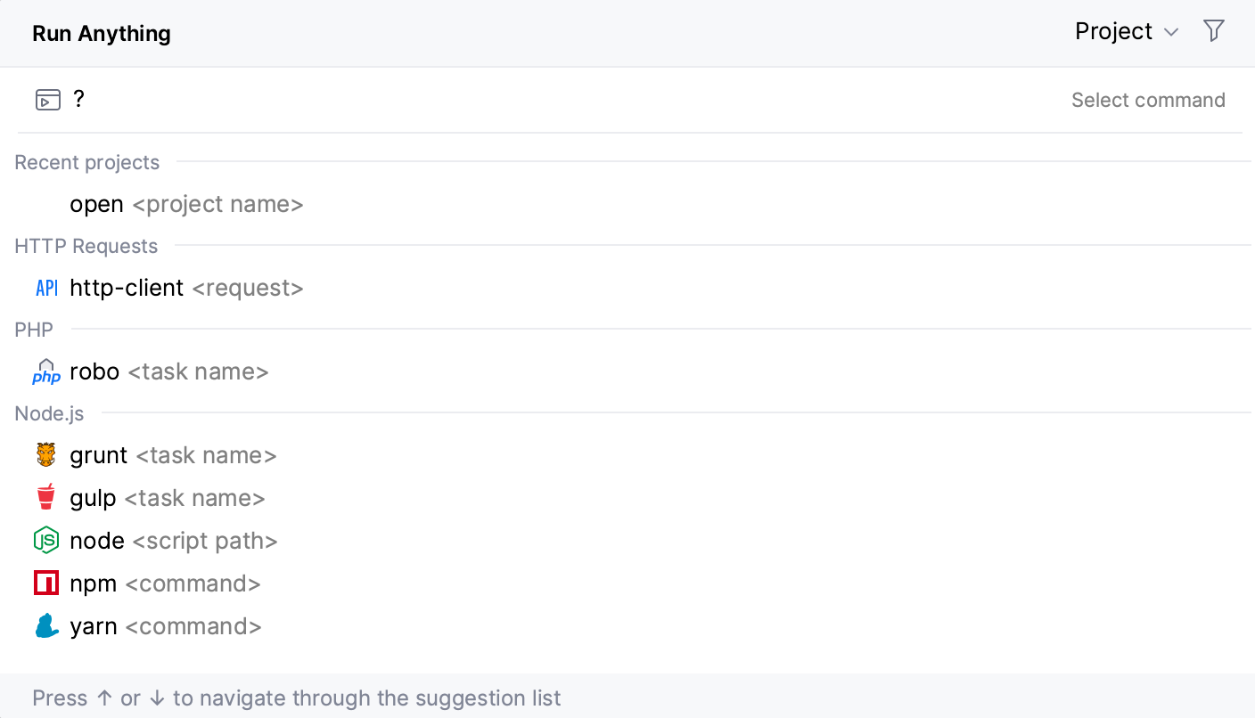 运行任意内容中可用命令的列表 运行任意内容中可用命令的列表