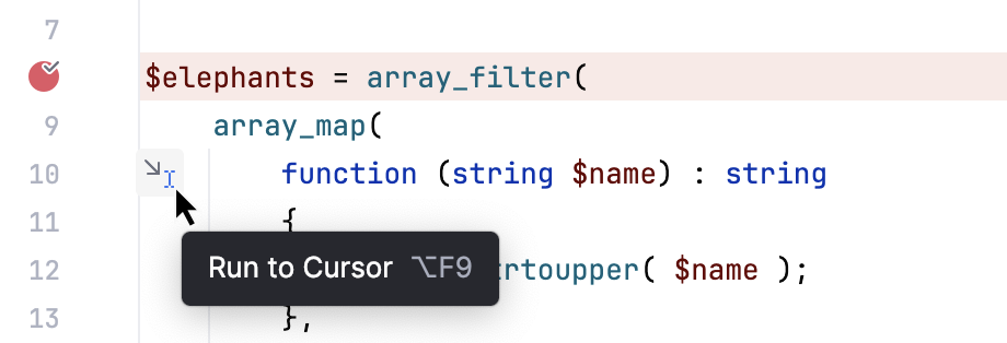 Run to cursor in a single click Run to cursor in a single click