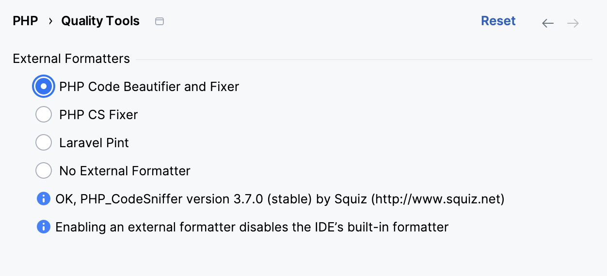 Select external formatter Select external formatter