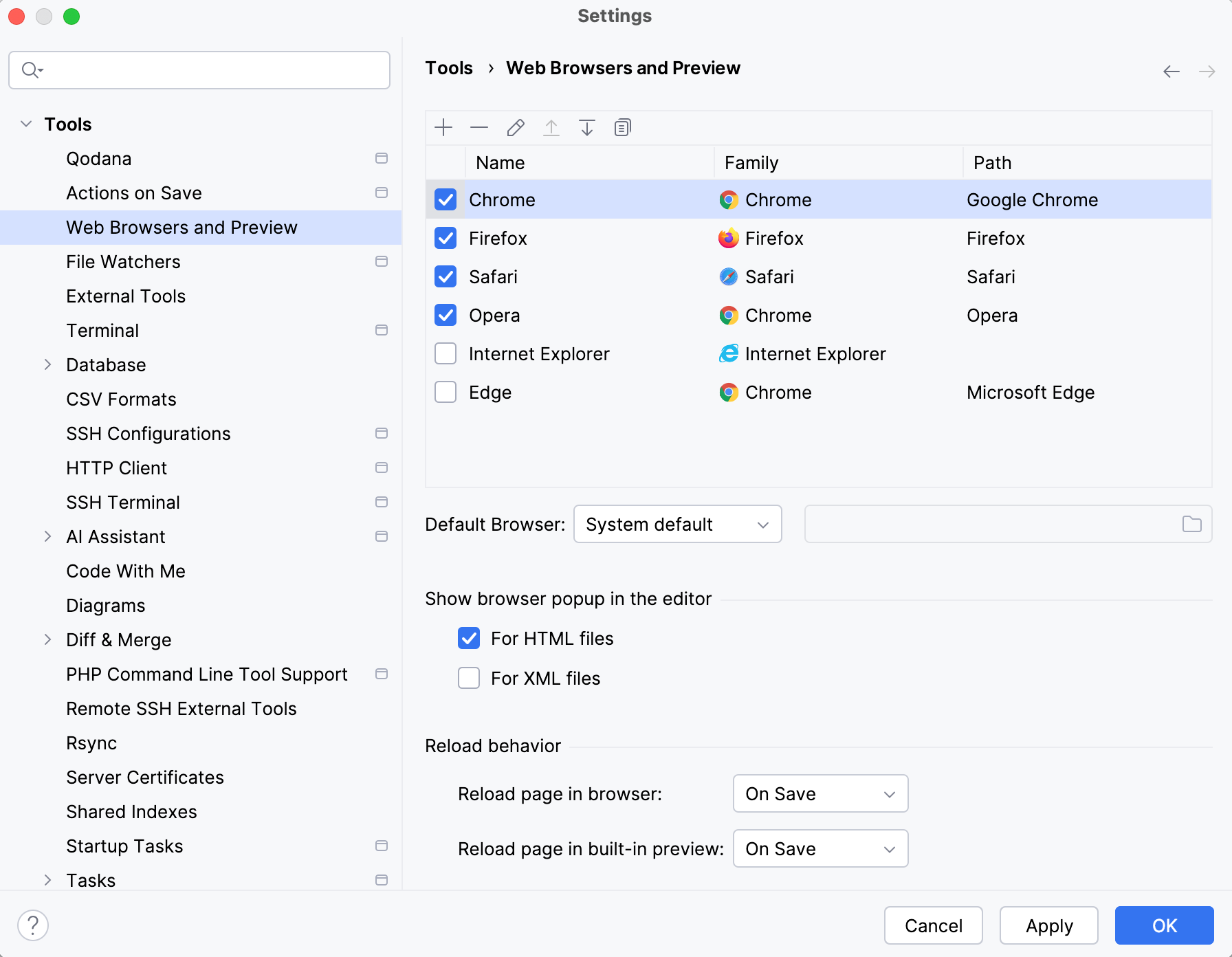 “设置”中的“Web 浏览器”页面