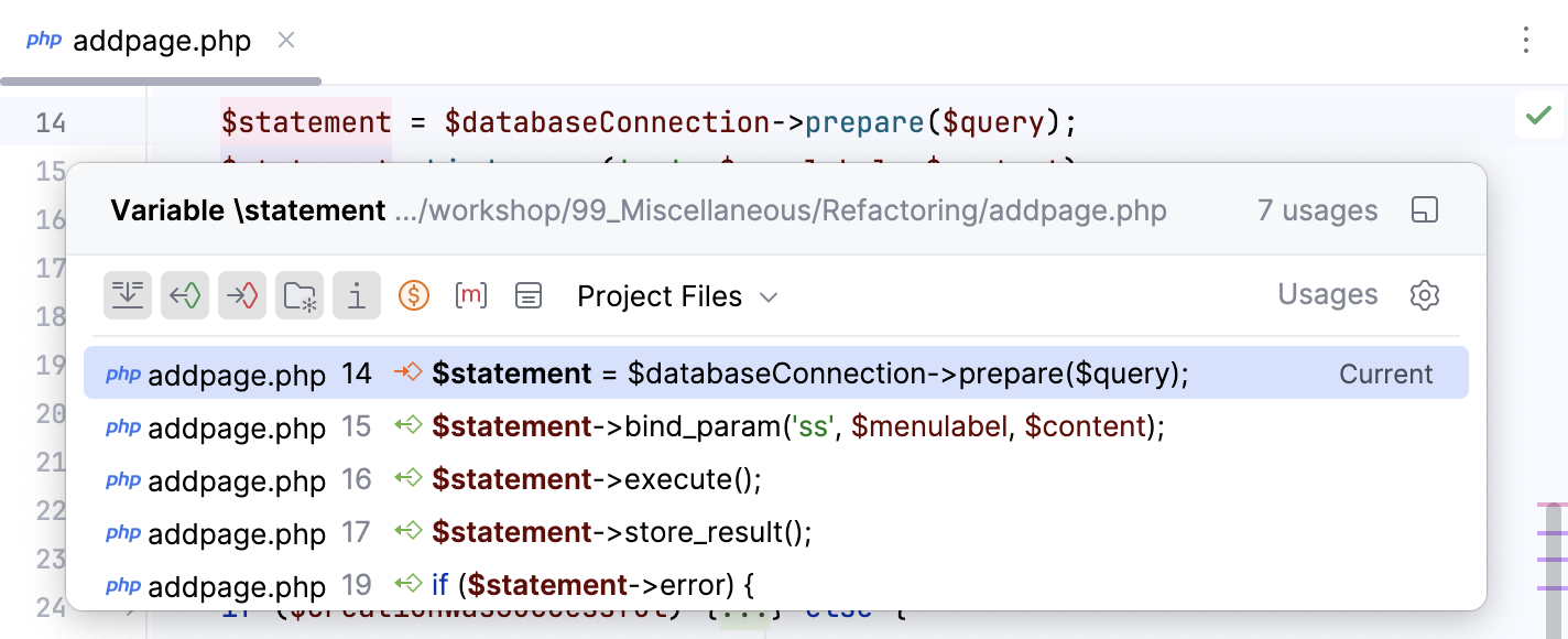 Show Usages results window Show Usages results window