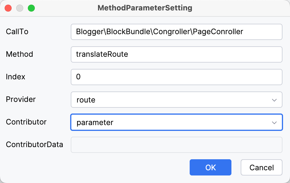 Symfony MethodParameterSetting dialog Symfony MethodParameterSetting dialog