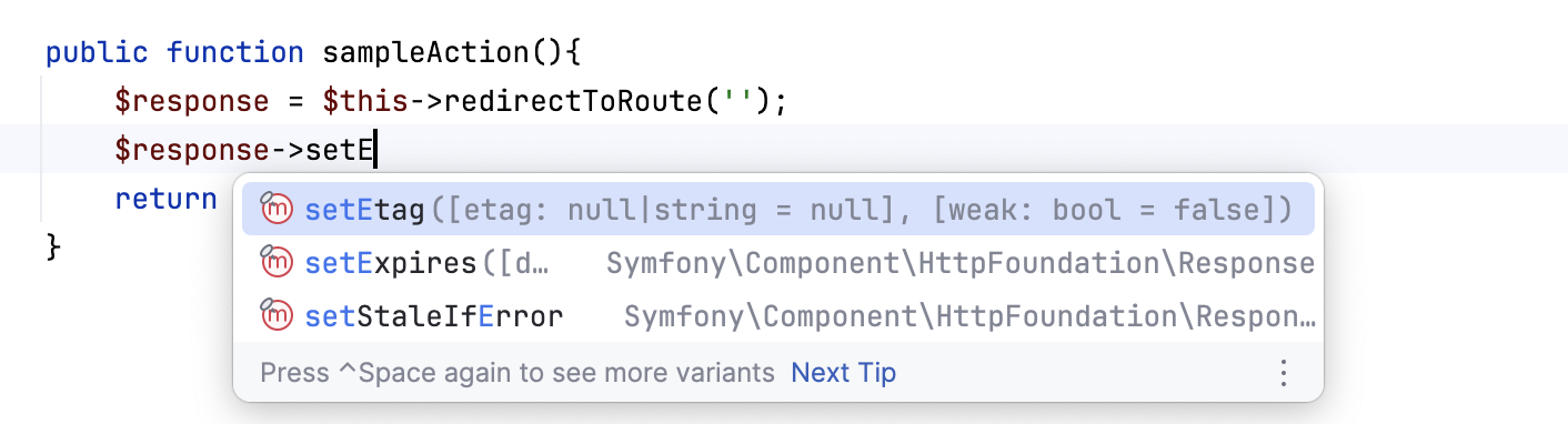 Symfony response name completion in a helper function Symfony response name completion in a helper function