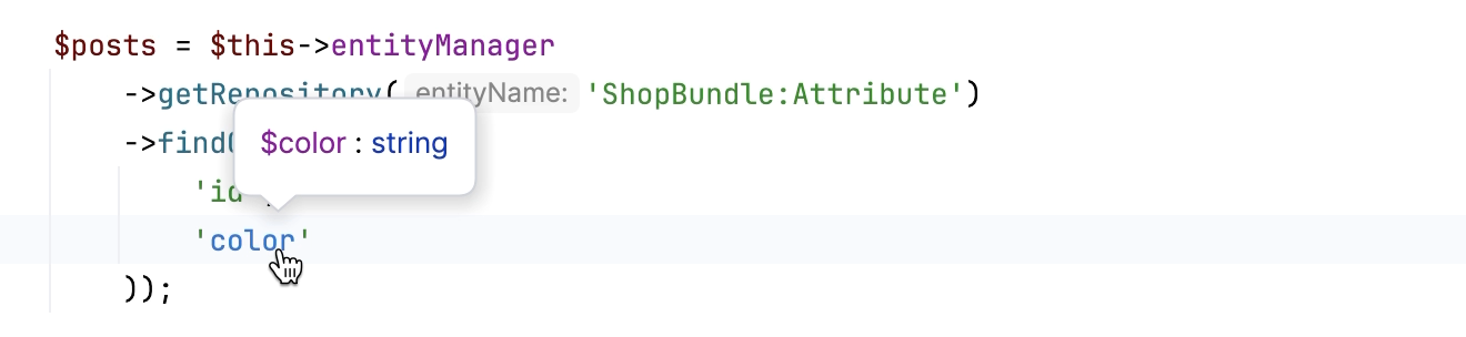 Navigate to Symfony Doctrine fields Navigate to Symfony Doctrine fields