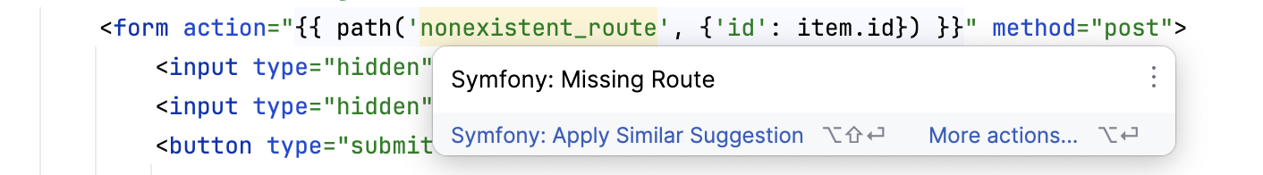 the Missing Route Symfony inspection the Missing Route Symfony inspection
