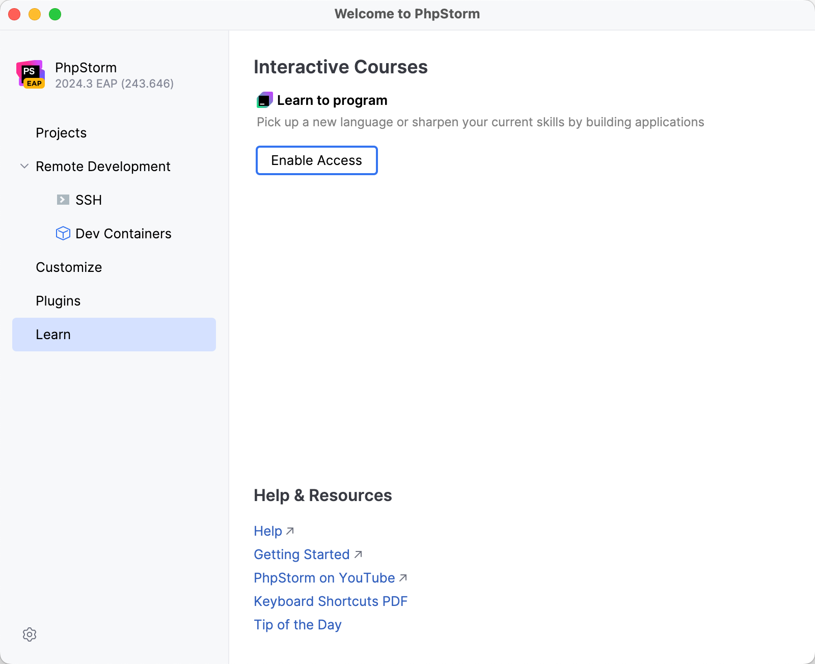 欢迎屏幕:学习 PhpStorm 欢迎屏幕:学习 PhpStorm