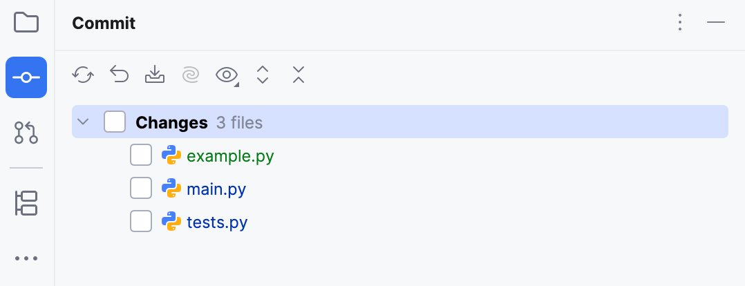 Files with various statuses in the Commit tool window Files with various statuses in the Commit tool window