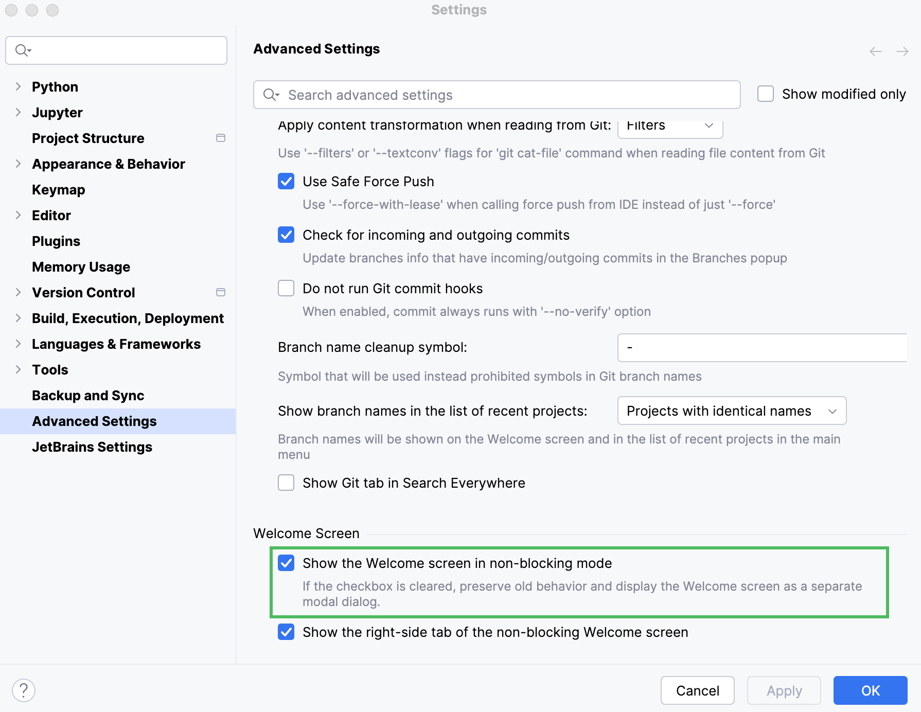 禁用非模态欢迎屏幕