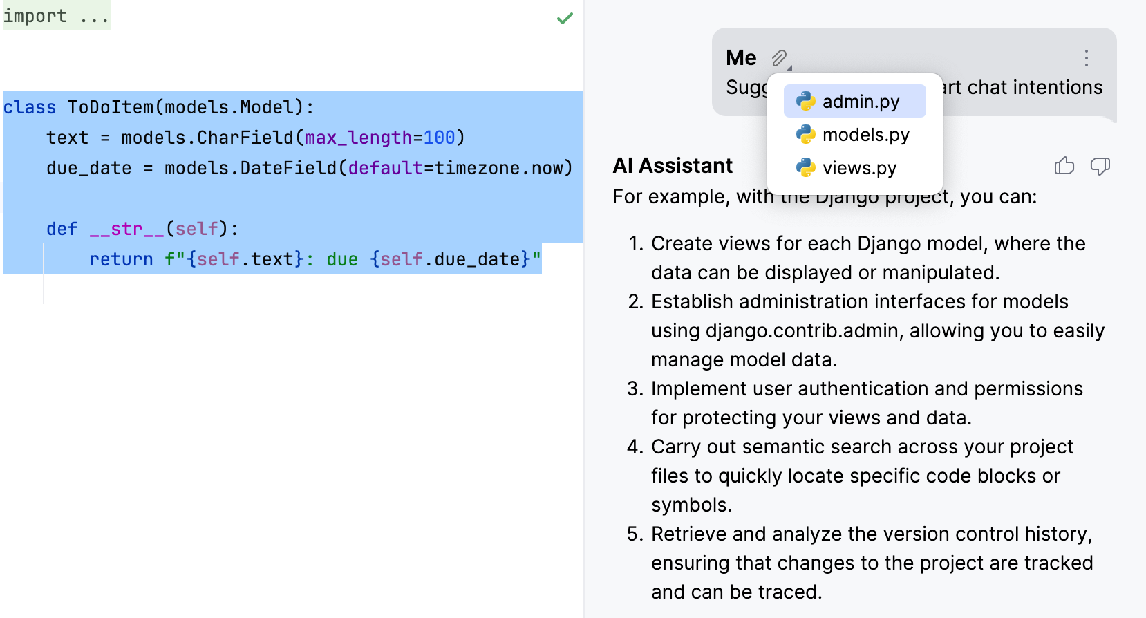 AI&nbsp;Assistant 基于上下文建议 Django 意图