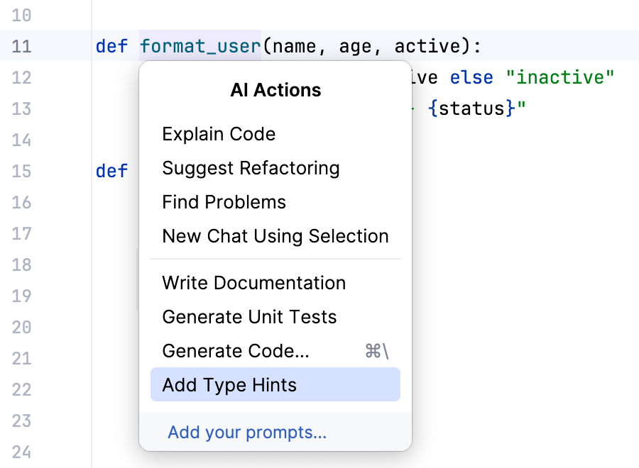 通过 AI&nbsp;Assistant 添加 Python 类型注解